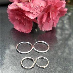 NWOT 2 pairs small silver hoops earrings 10mm &14mm 925 Sterling Silver hoop SET